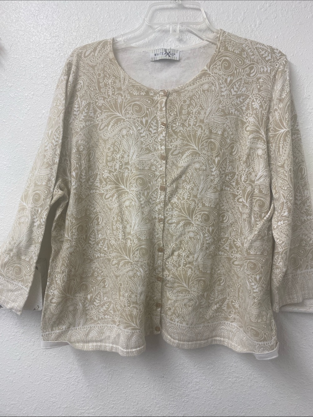 Vintage Y2K- cotton-Light Tan Paisley Button-Front Women's cardigan